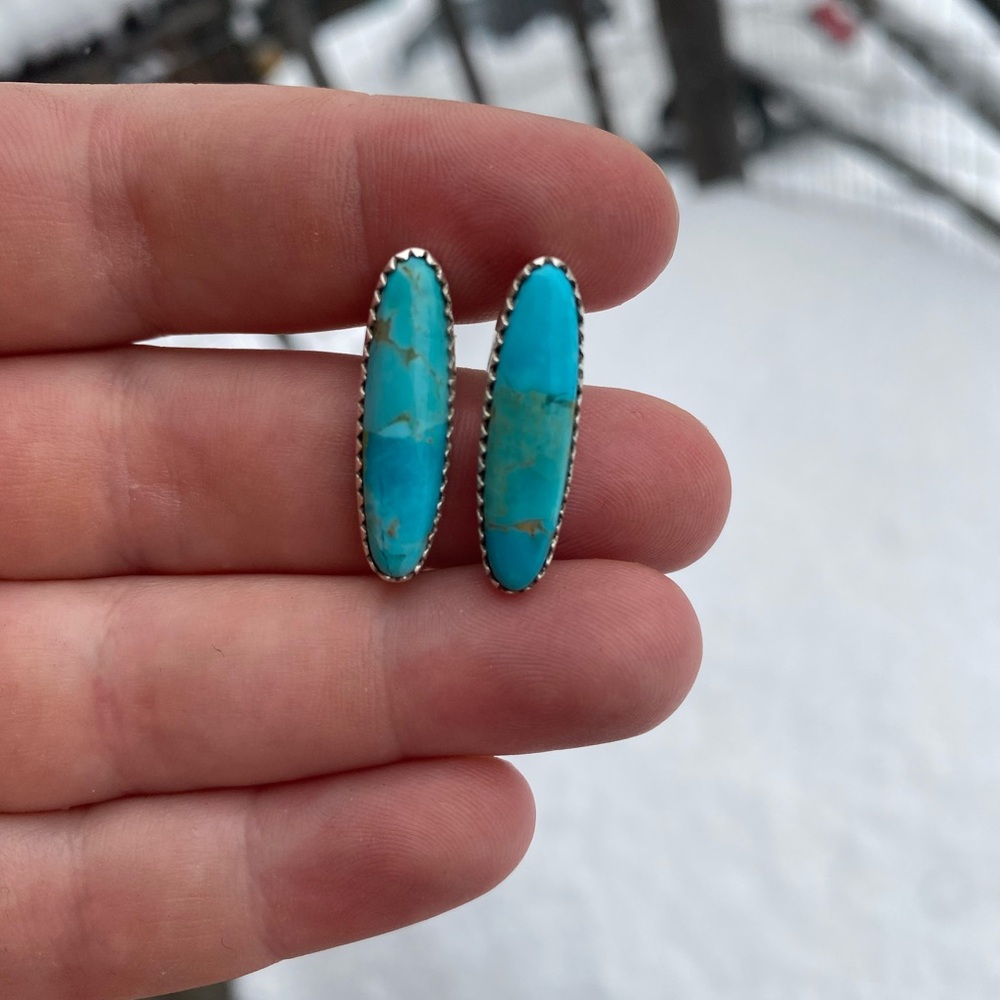 Turquoise Silver Oval Earrings